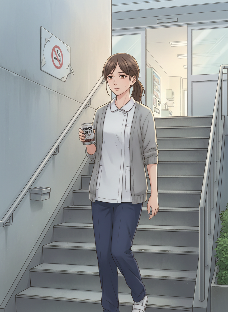 夜勤明けの階段で