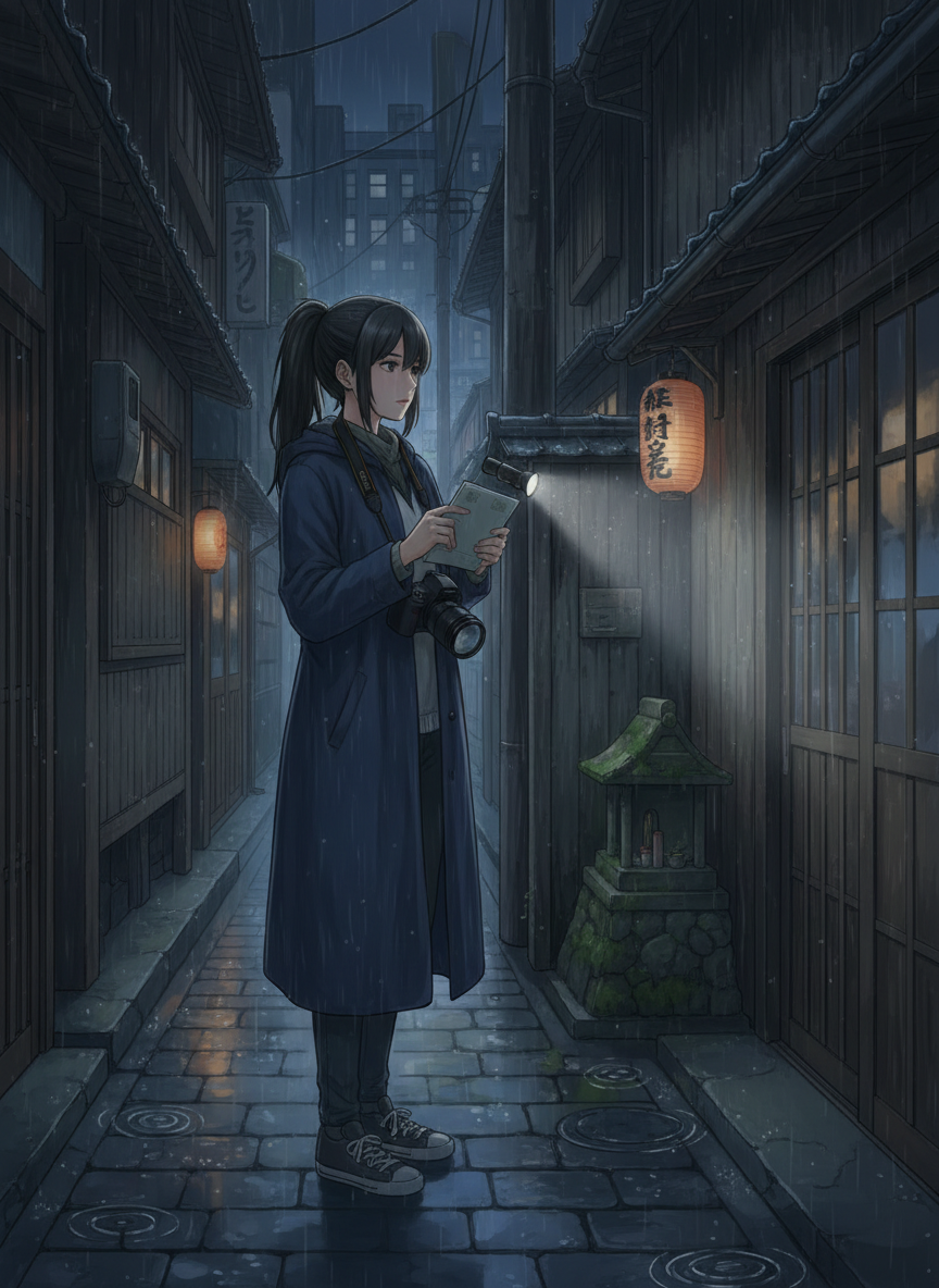 雨の路地のフィールドワーク