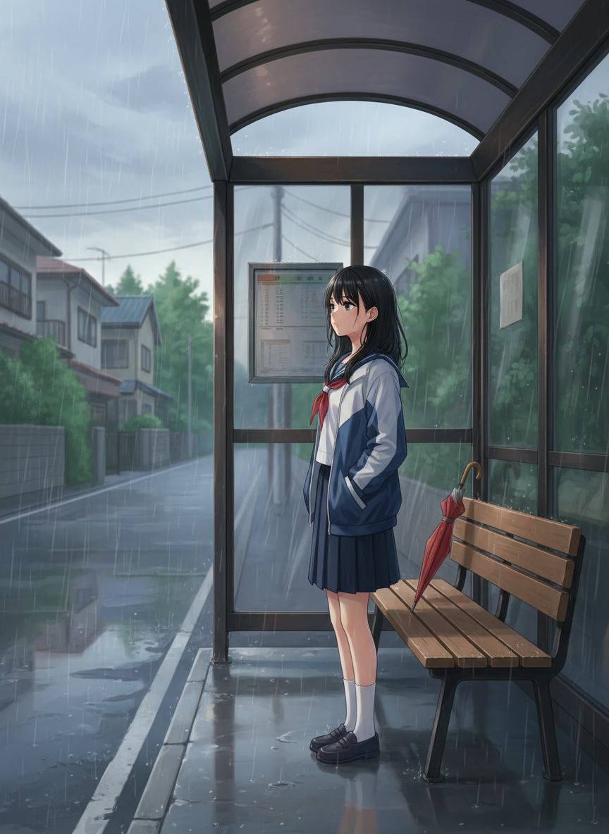 雨宿りのバス停